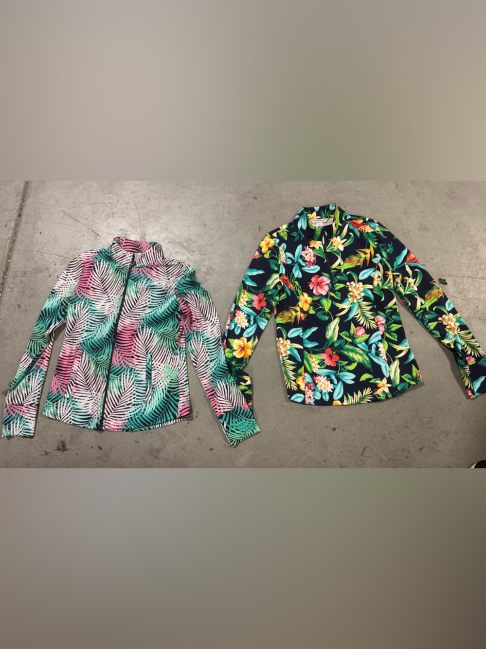 Two large Tommy  Bahama Tropical  Zip-Front Shirt racket & paddle zip pullover